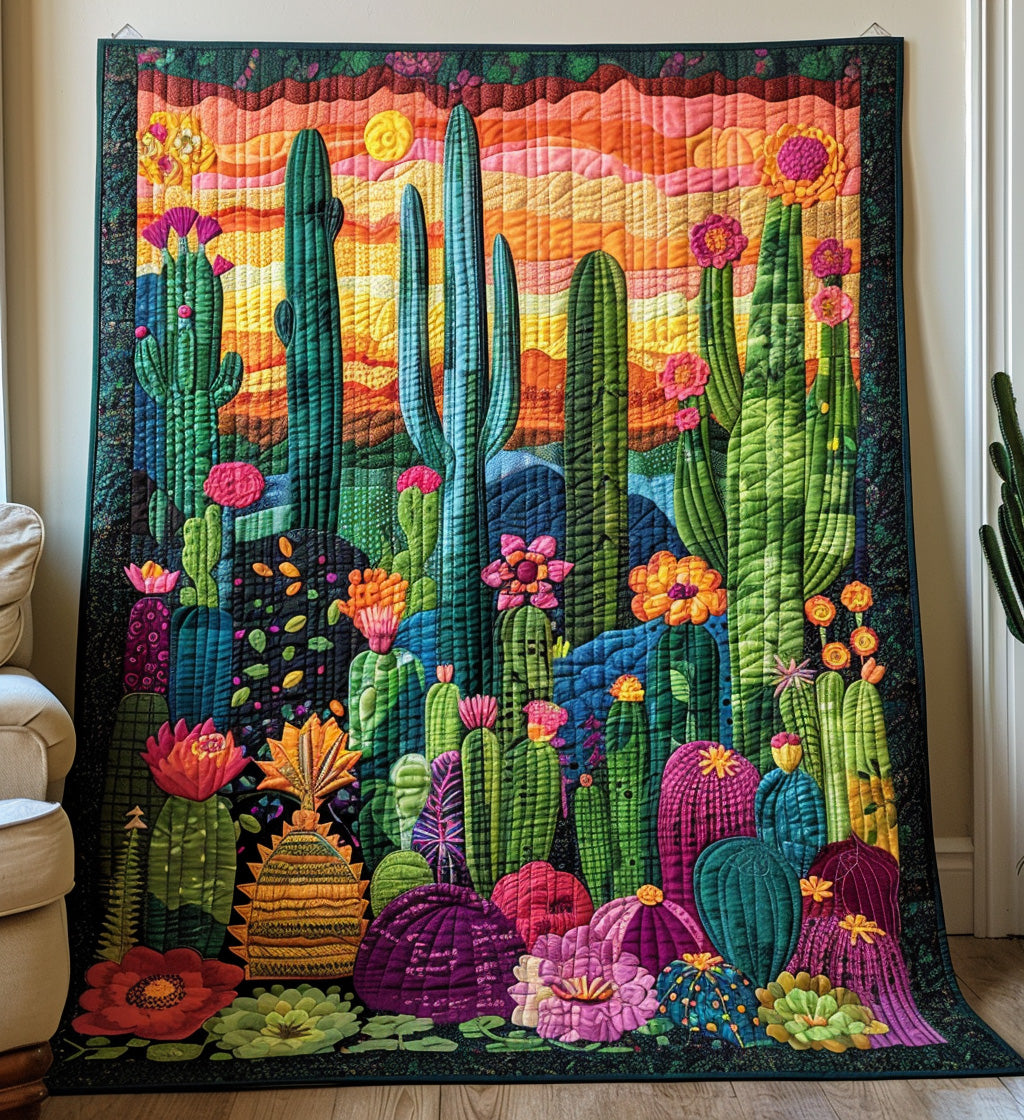 Succulent Symphony Quilted Blanket Gift For Cactus Lover