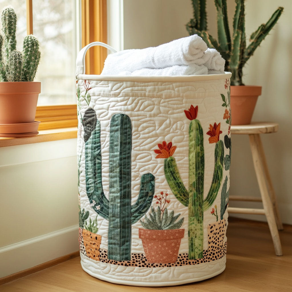 Succulent Symphony Quilted Laundry Basket New Year Merch Gift