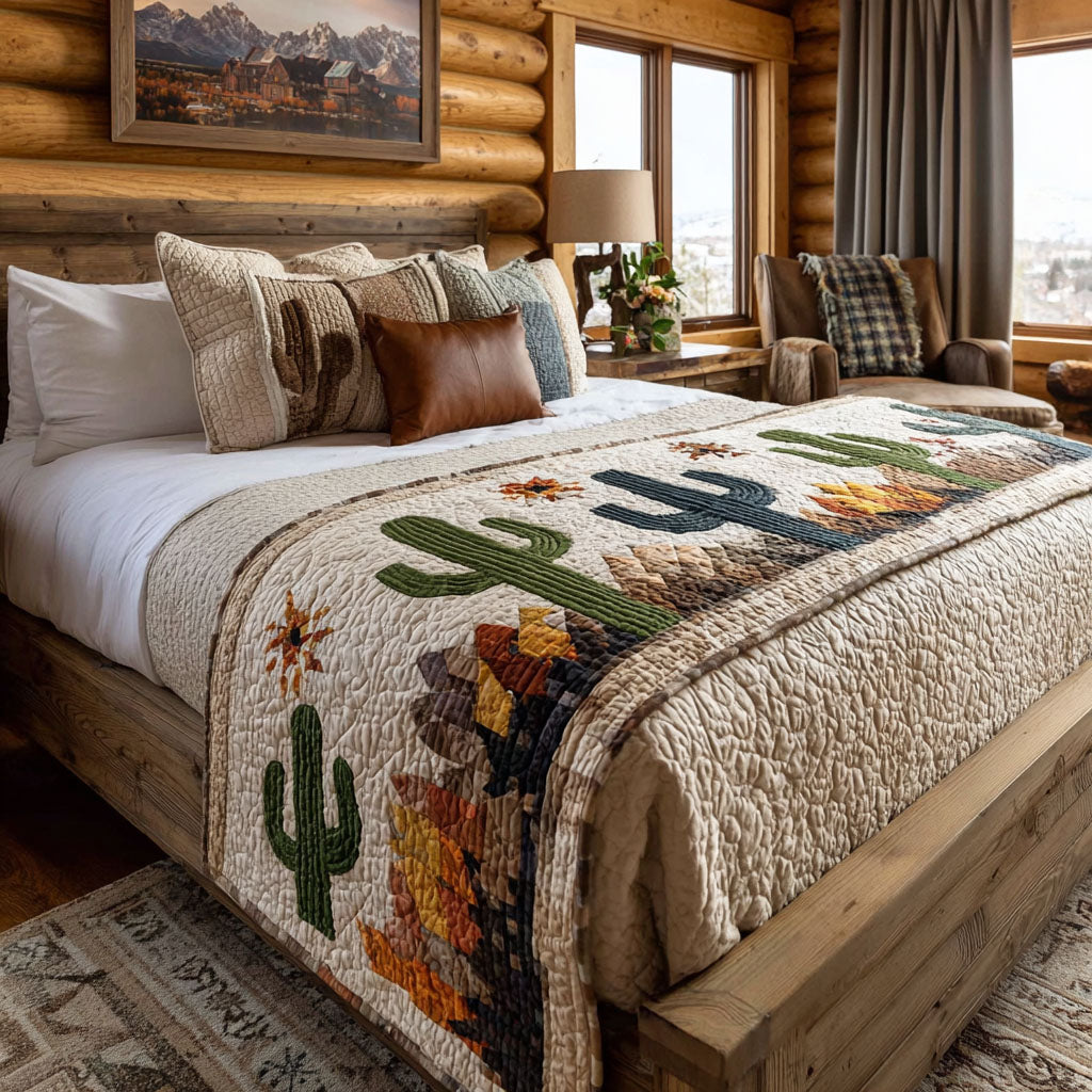 Succulent Vibes Quilted Bed Runner Bedroom Decorations Cactus Birthday Gift