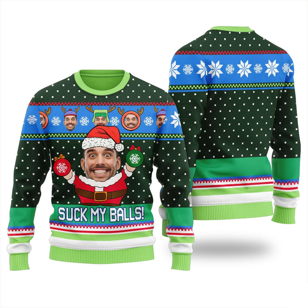 Suck My Balls Naughty Personalized Ugly Sweater Unique Christmas Gifts For Adults