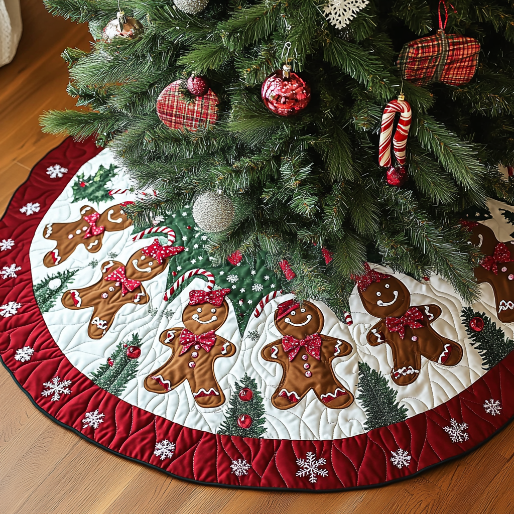 Sugar And Spice Cottage Christmas Quilted Tree Skirt Lovely Gift Merch for a Festive Home