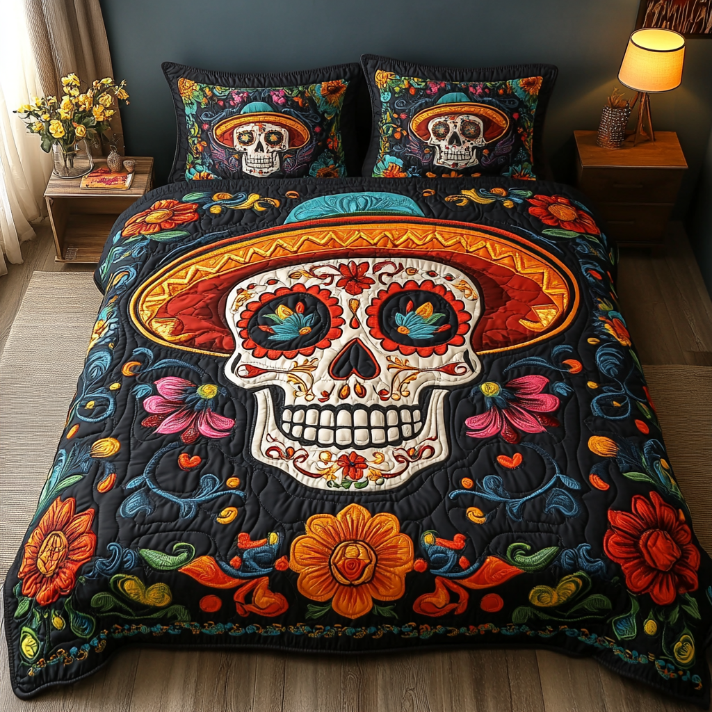 Sugar Nights Quilted Bedding Set Cool Bedroom Decor Unique Skull Gifts For Him