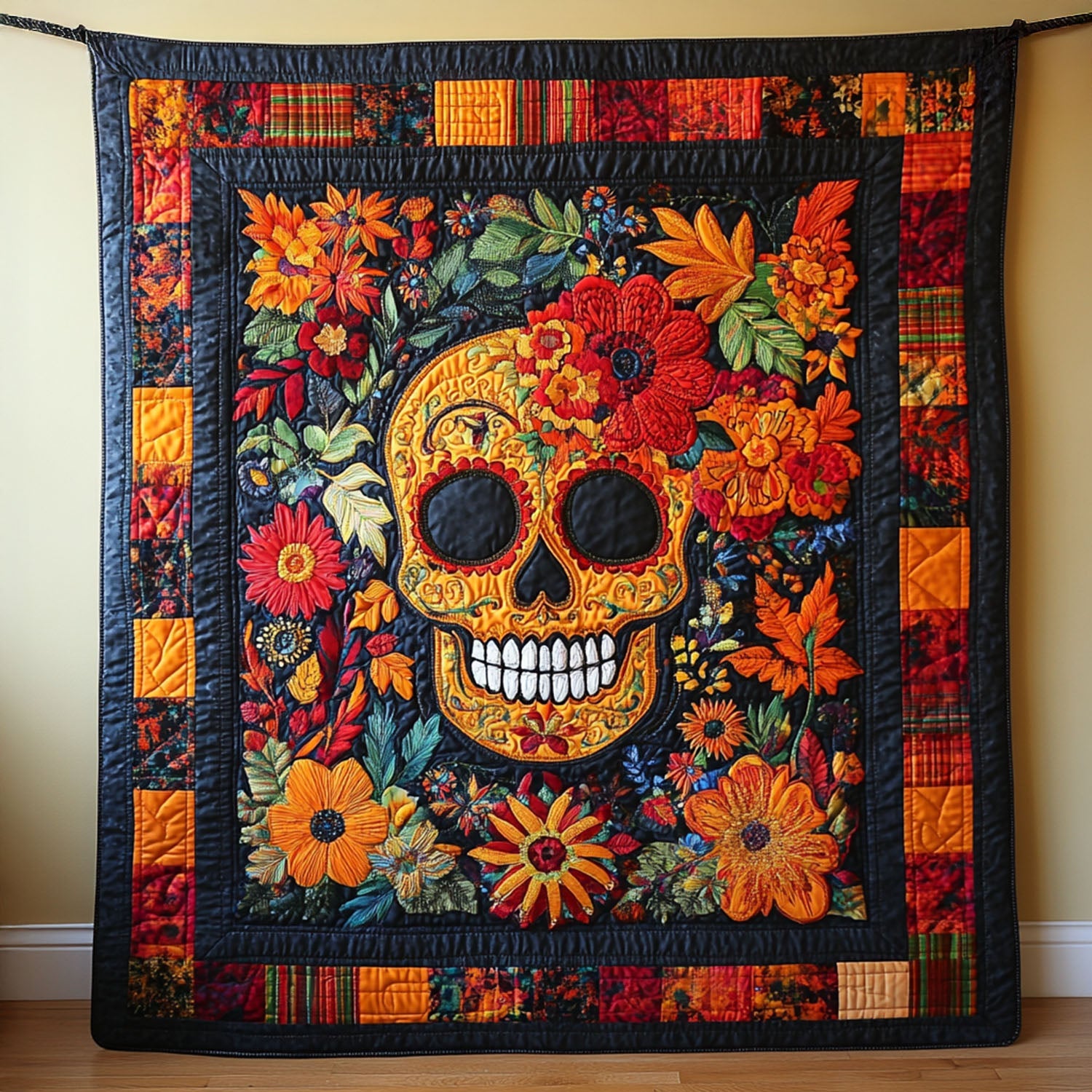 Sugar Skull Charm Quilted Blanket Christmas Holiday Best Gifts For Labrador Retriever