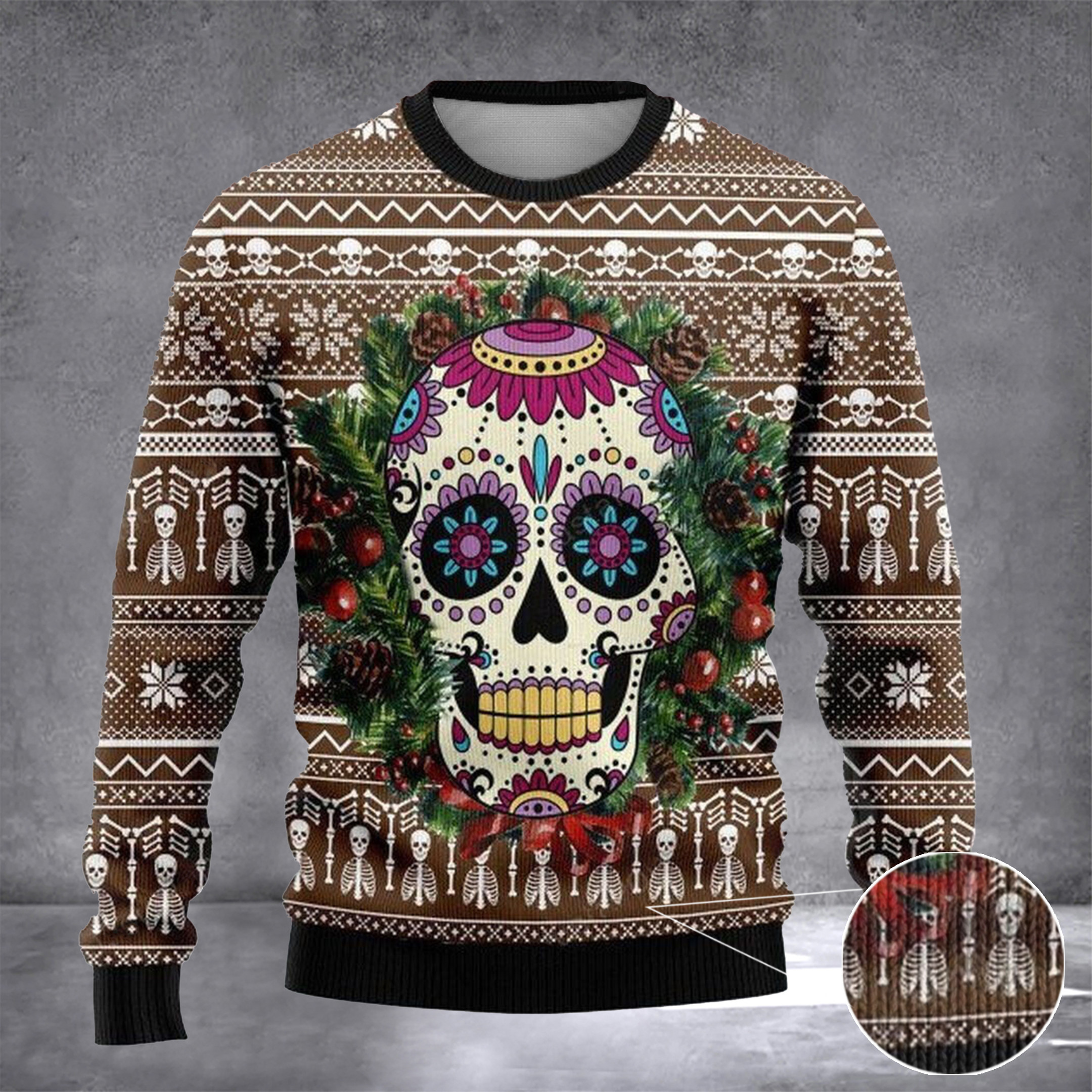Sugar Skull Christmas Ugly Sweater Funny Skull Xmas Sweater Gift For Cousin