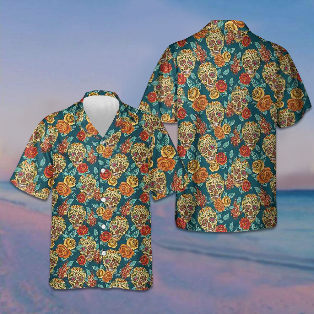 Sugar Skull Dead Day Hawaiian Shirt Mexican Skull Floral Button Up Shirt Day Of The Dead Gift