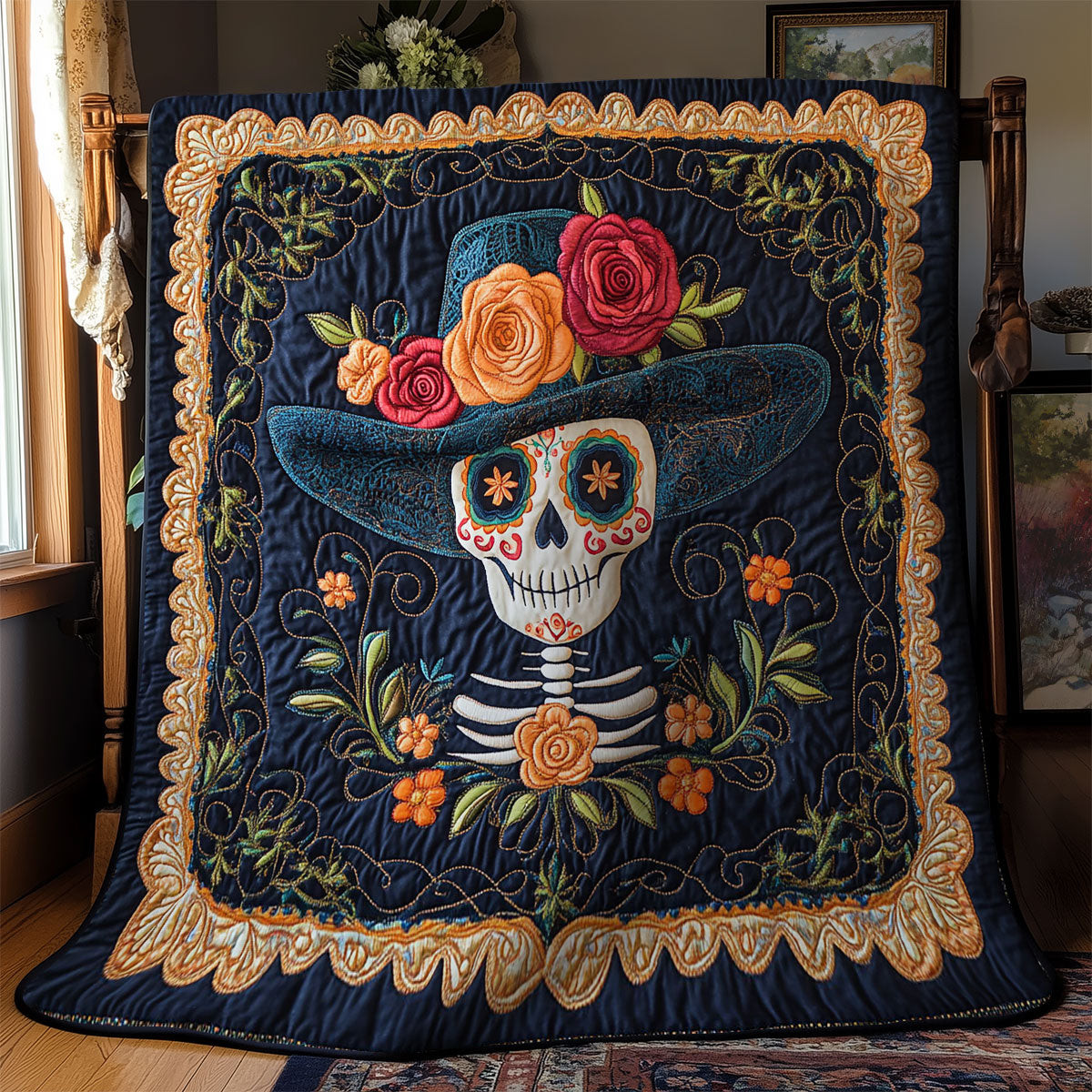 Sugar Skull Elegance Quilt Gifts Decor For Friends and Family on Halloween