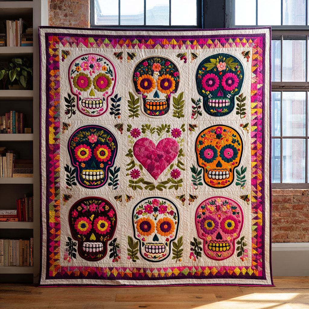 Sugar Skull Love Quilted Blanket Best Throw Blanket Mother And Son Christmas Gifts