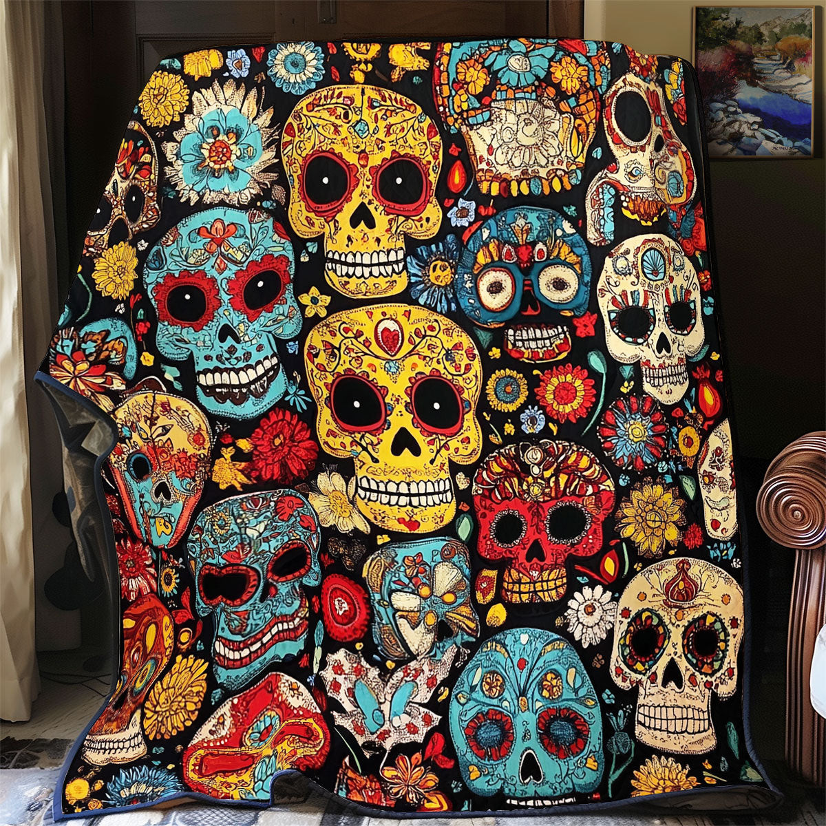 Sugar Skull Quilt Gifts Decor For Friends and Family on Halloween