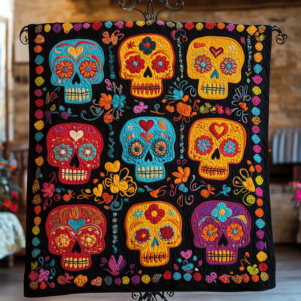 Sugar Skull Quilt Gifts Decoration For Friends and Family on Halloween