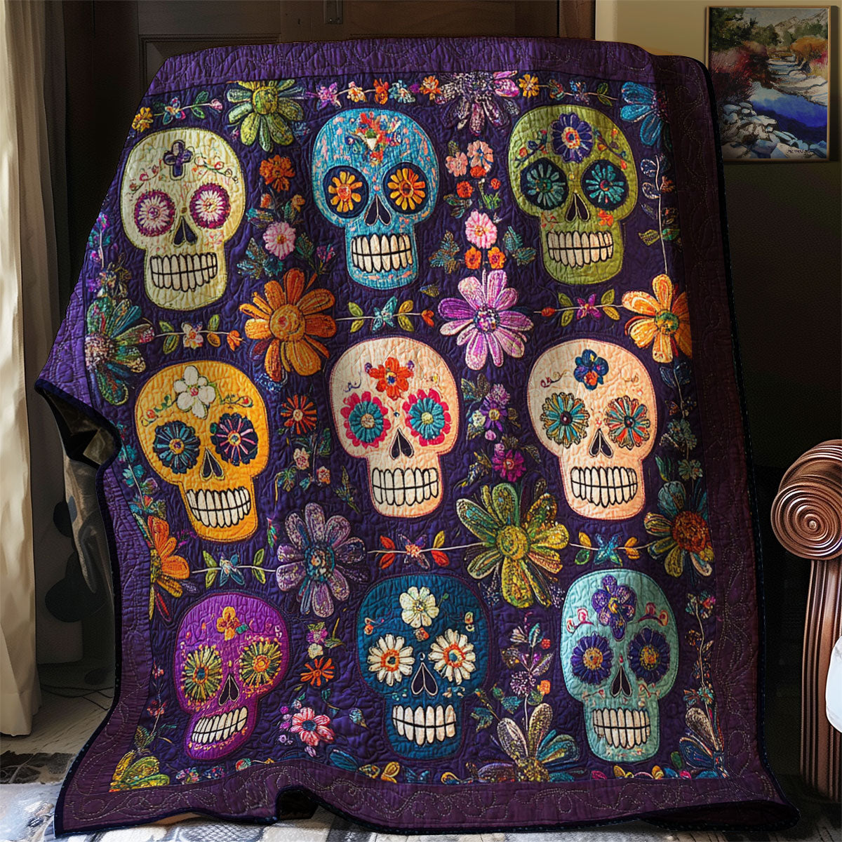 Sugar Skull Quilted Blanket Christmas Throw Blanket Gifts To Daughter From Mom