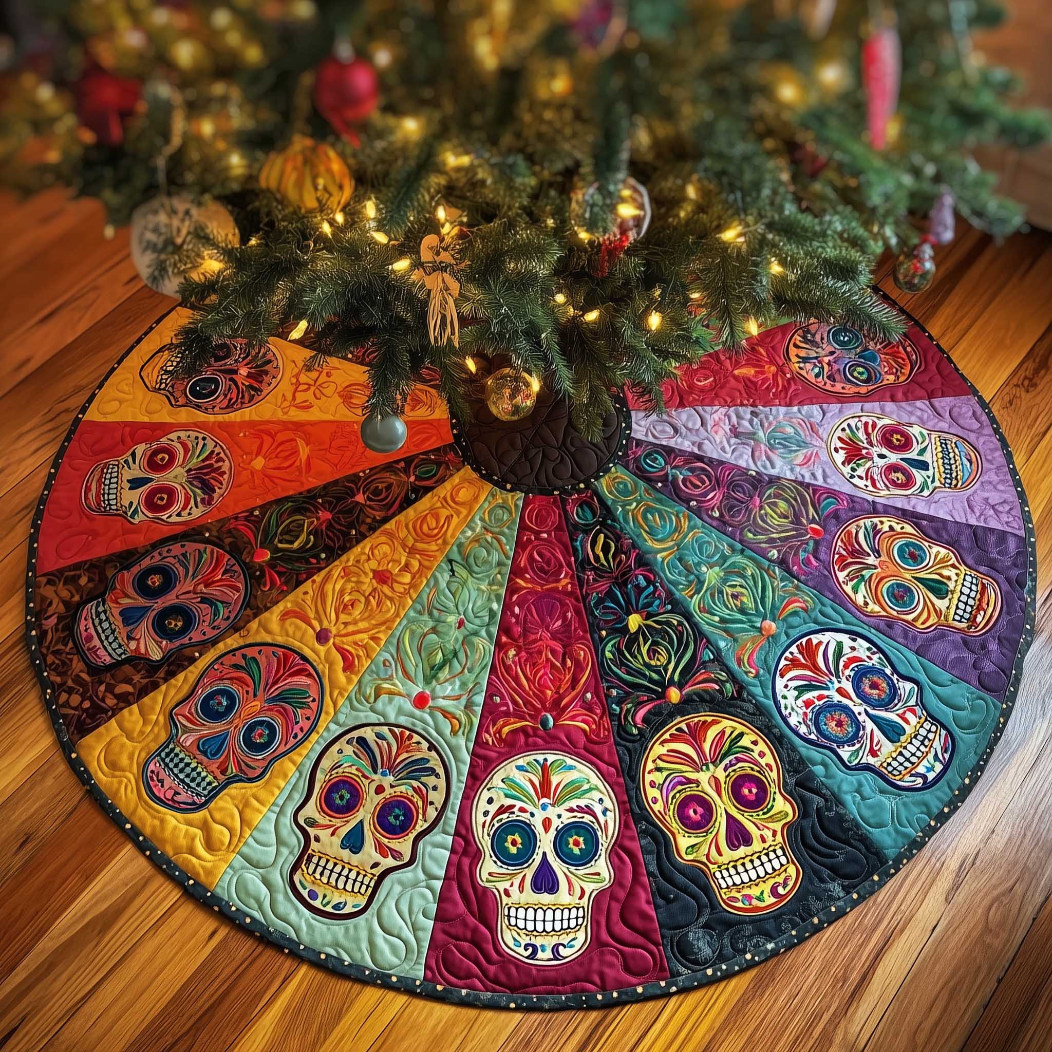 Sugar Skull Quilted Tree Skirt Dia de Muertos Christmas Decoration Gifts For Men