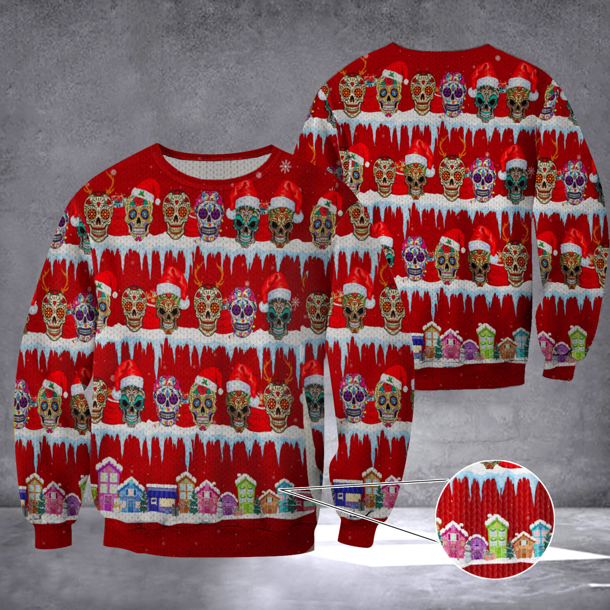 Sugar Skull Ugly Christmas Sweater Day Of The Dead Mexico Skull Santa Sweater Gift For Adults