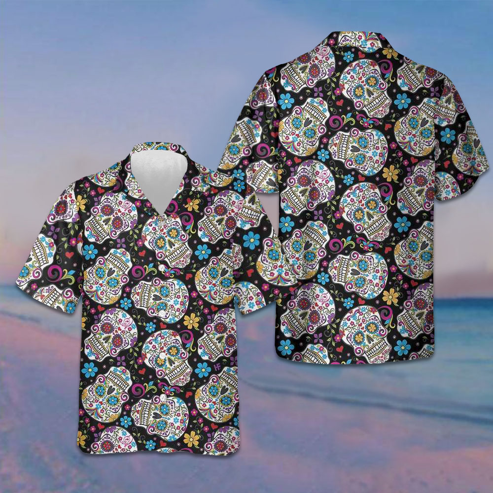 Sugar Skulls With Flowers Hawaiian Shirt Mexican Skull Shirt Day Of The Dead Gift