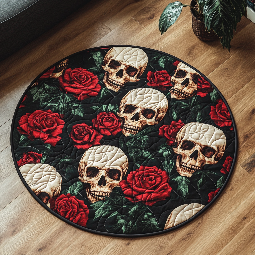 Sugar Soul Quilted Round Mat Front Door Idea Diamante Skull Ornament