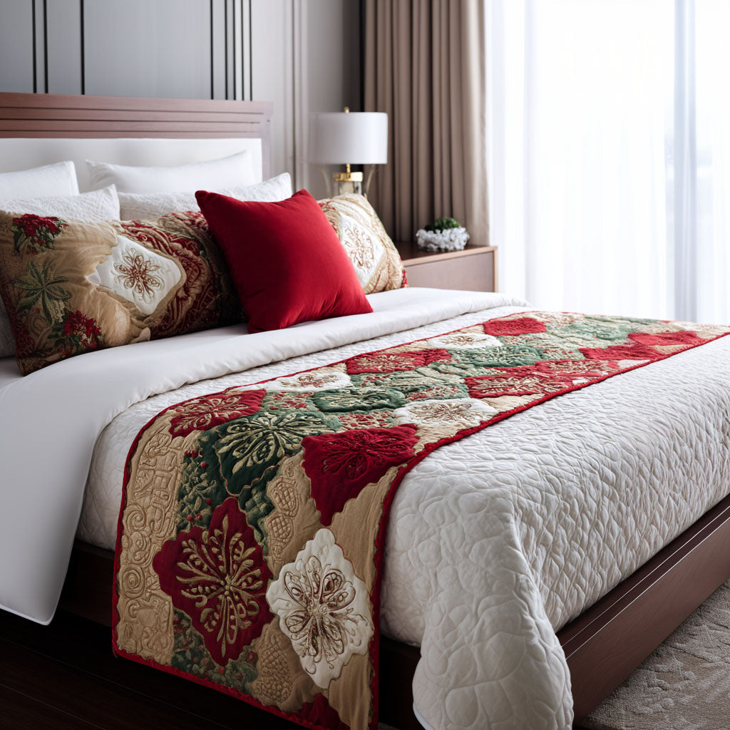 Sugarplum Star Quilted Bed Runner Christmas Holiday Decor Secret Santa Gifts