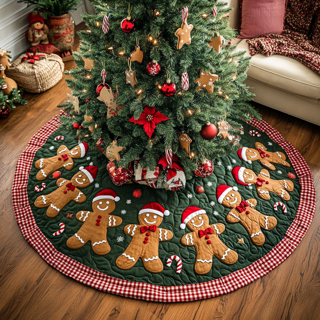 Sugary House Of Joy Christmas Quilted Tree Skirt Luxury Christmas Tree Skirt for Elegant Homes