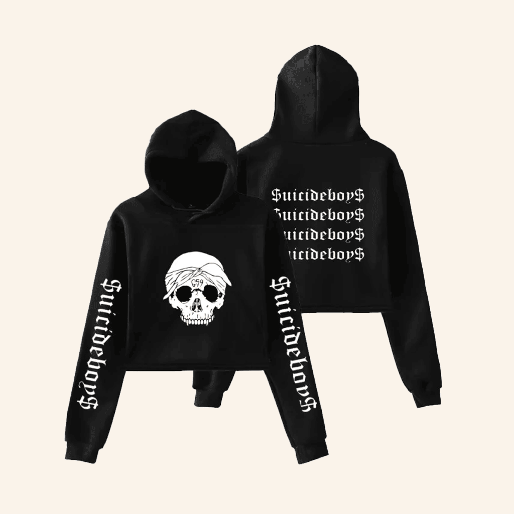 Suicide Boys Merch SuicideBoys Hoodie Skull G59 Record Black Cropped Hoodie For Women's