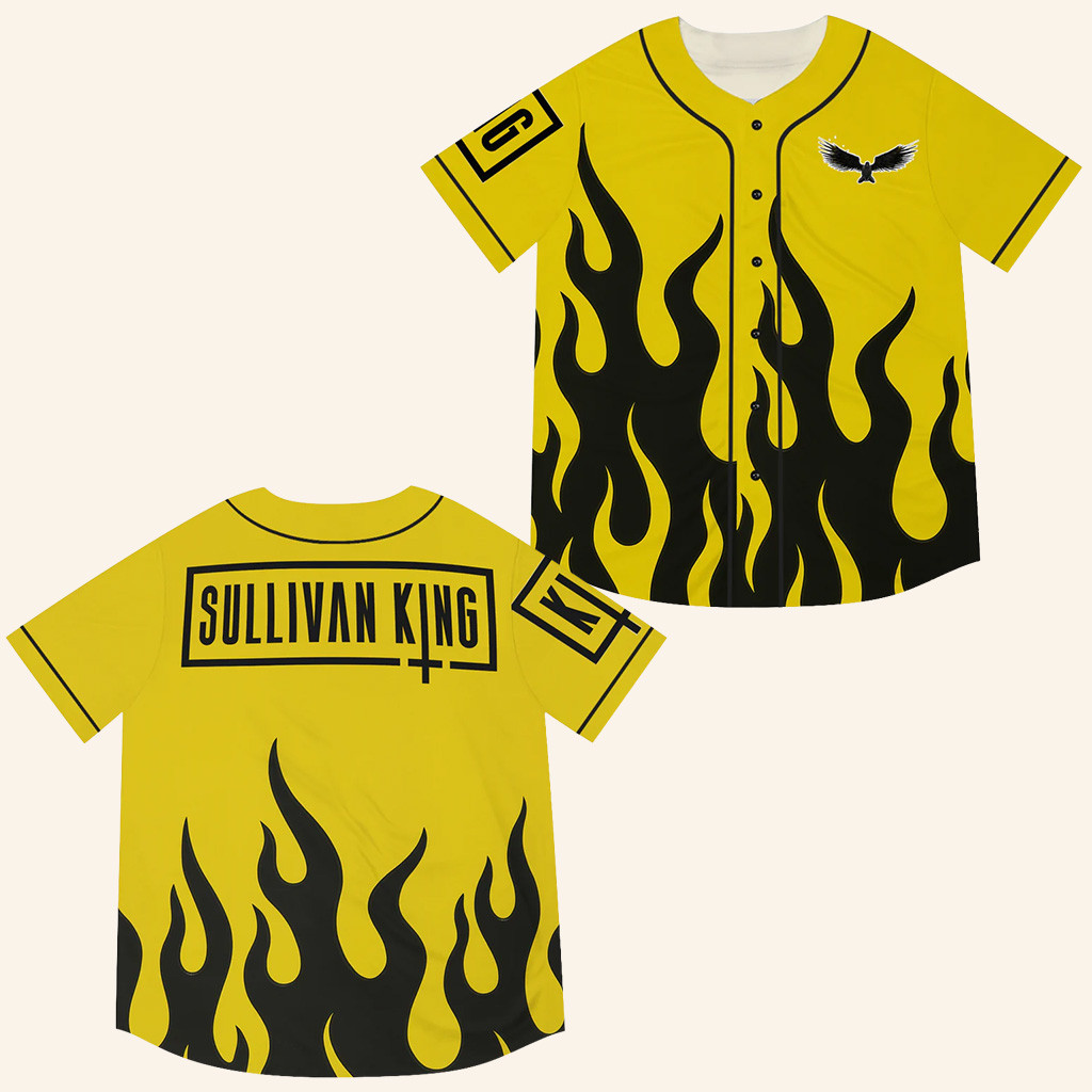 Sullivan King Baseball Jersey Black And Yellow Fire Sullivan King Merch Gifts For DJ Fans