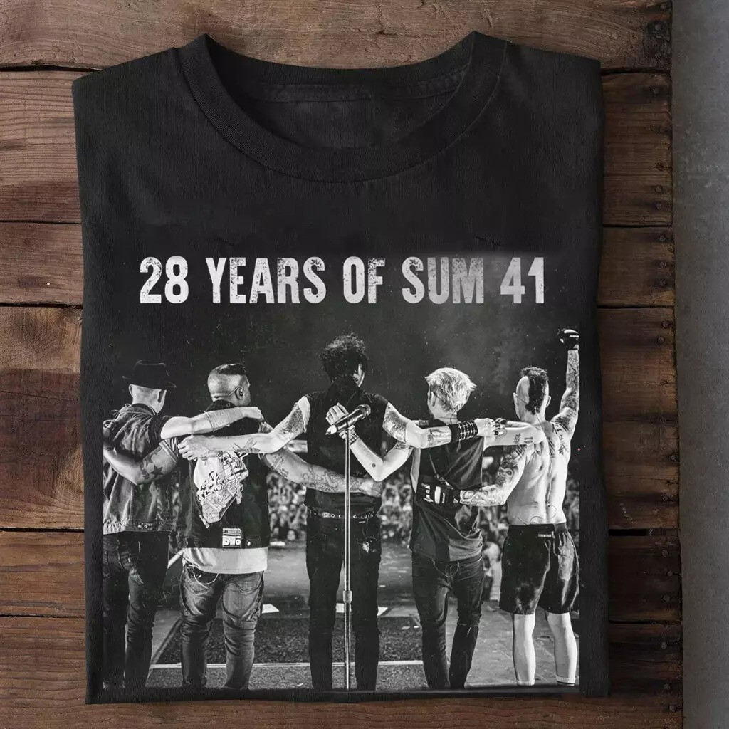Sum 41 28th Anniversary Short Sleeve Cotton Black All Size Shirt Gift For Fans