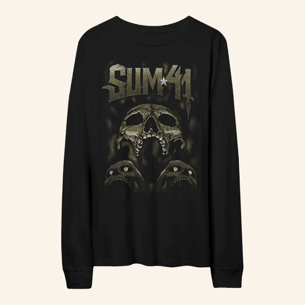 SUM 41 Merch 3 Skulls Long Sleeve T-Shirt Christmas Gifts For Rock Lovers SUM 41 Merch 3 Skulls Long Sleeve T-Shirt Christmas Gifts For Rock Lovers