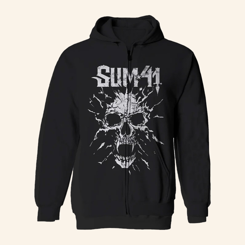 SUM 41 Merch S41 Shattered Black Zip Hoodie Good Gifts For Boyfriend SUM 41 Merch S41 Shattered Black Zip Hoodie Good Gifts For Boyfriend