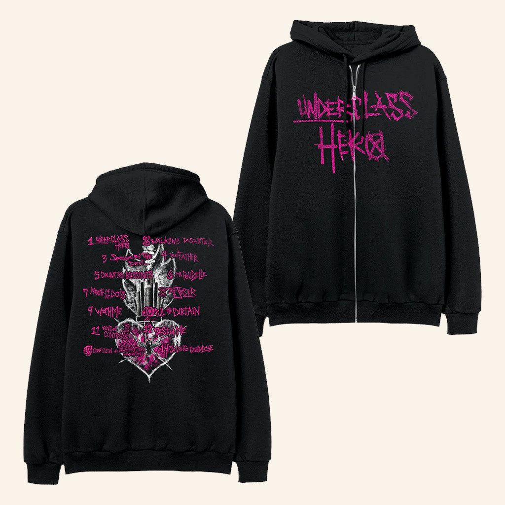SUM 41 Merch Underclass Hero Anniversary Tracklist Zip Hoodie Gifts For Fans SUM 41 Merch Underclass Hero Anniversary Tracklist Zip Hoodie Gifts For Fans