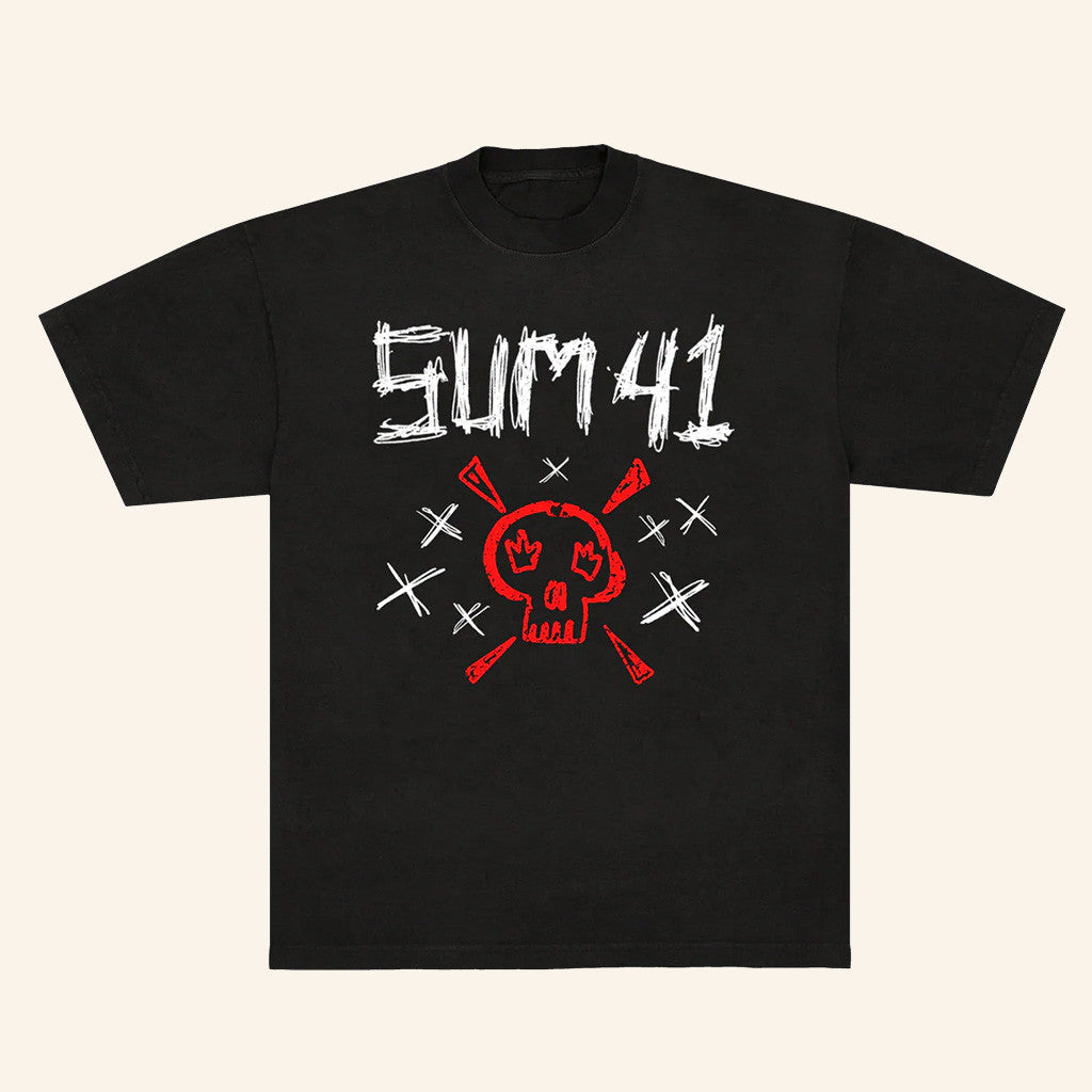Sum41 Merch Sketch Logo Skull Black T-Shirt Unique Gifts For Husband