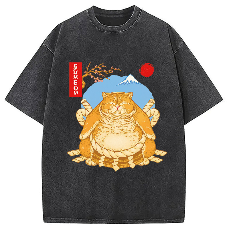 Sumeow Cat Washed T-Shirt Unique Aesthetic Fashion Tee Gifts For Friends Sumeow Cat Washed T-Shirt Unique Aesthetic Fashion Tee Gifts For Friends
