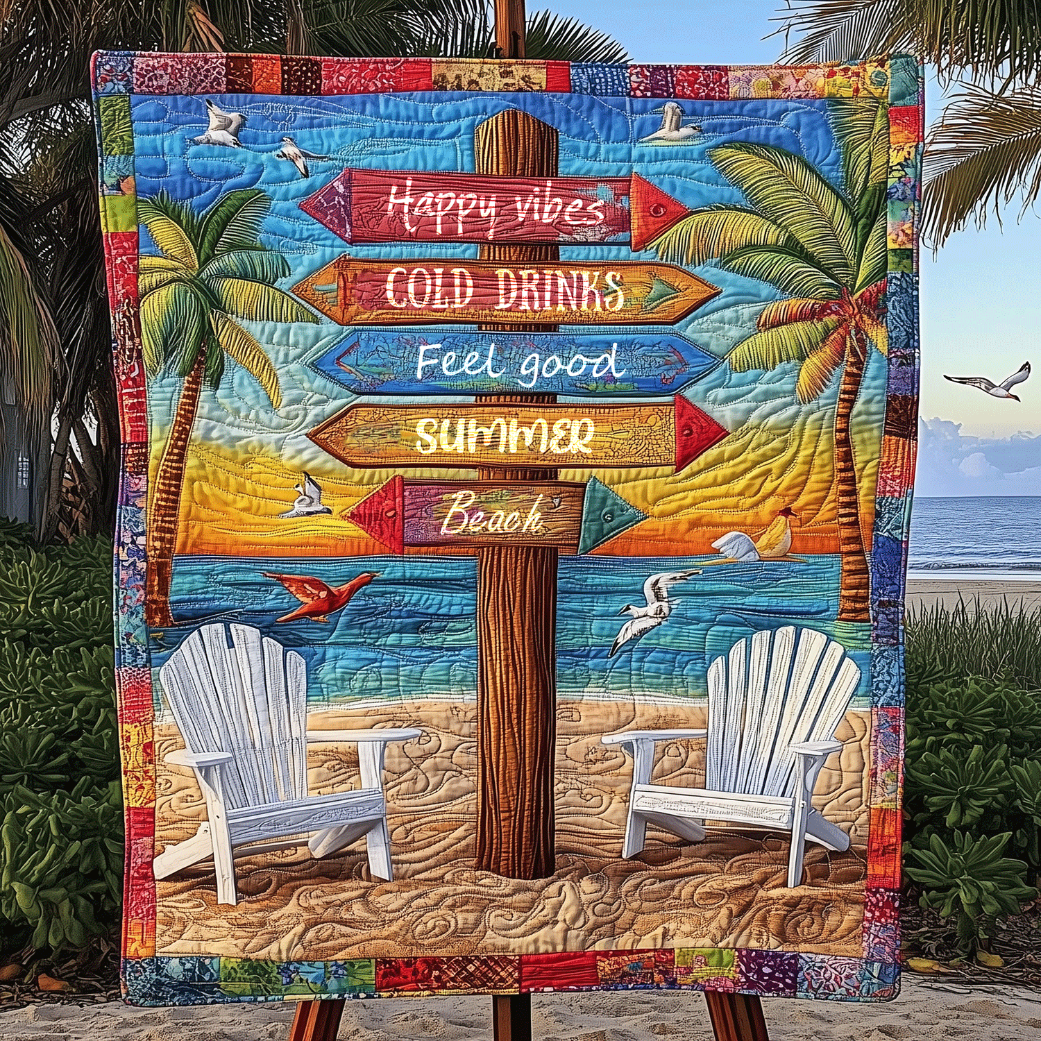 Summer Beach Signpost Quilted Blanket Bedroom Decor Christmas Presents For Sea Lovers