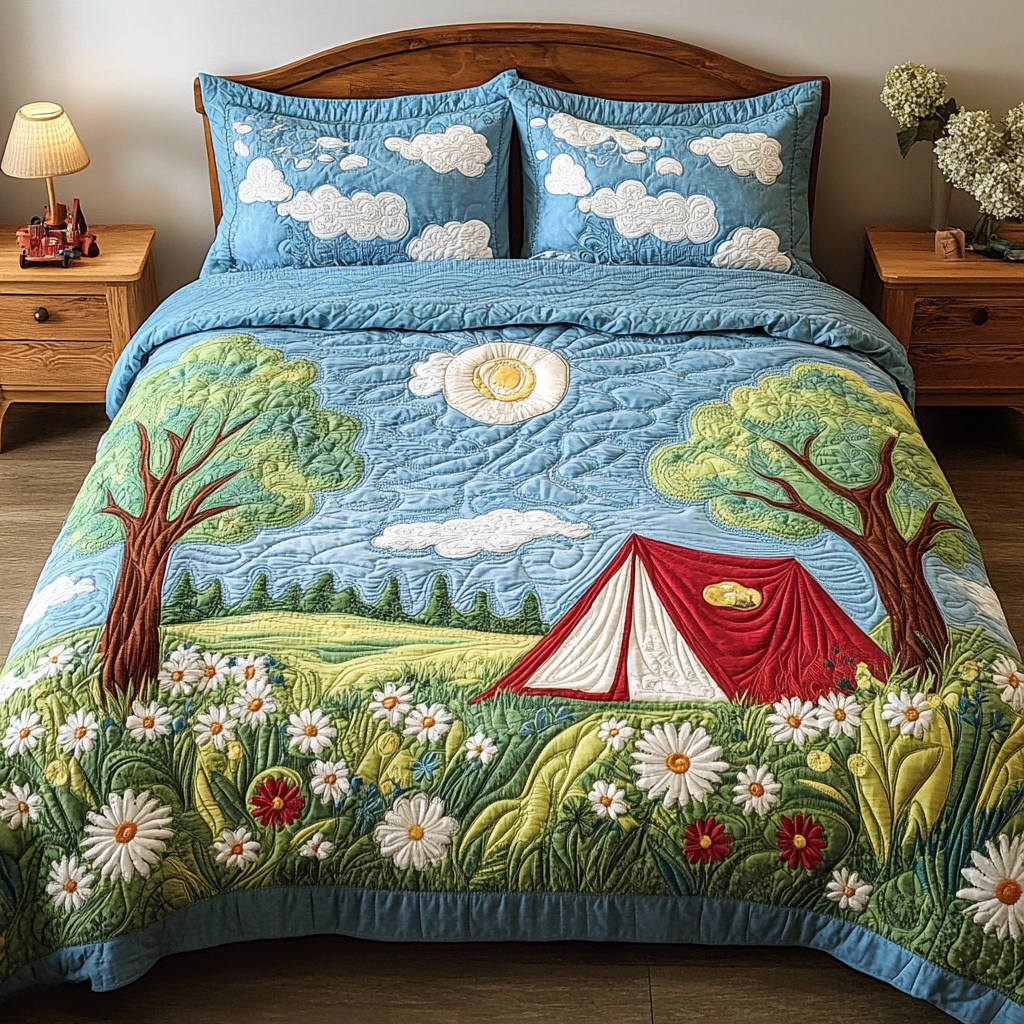Summer Bliss Quilted Bedding Set Bedroom Decor Ideas Gifts For People Who Loves Camping