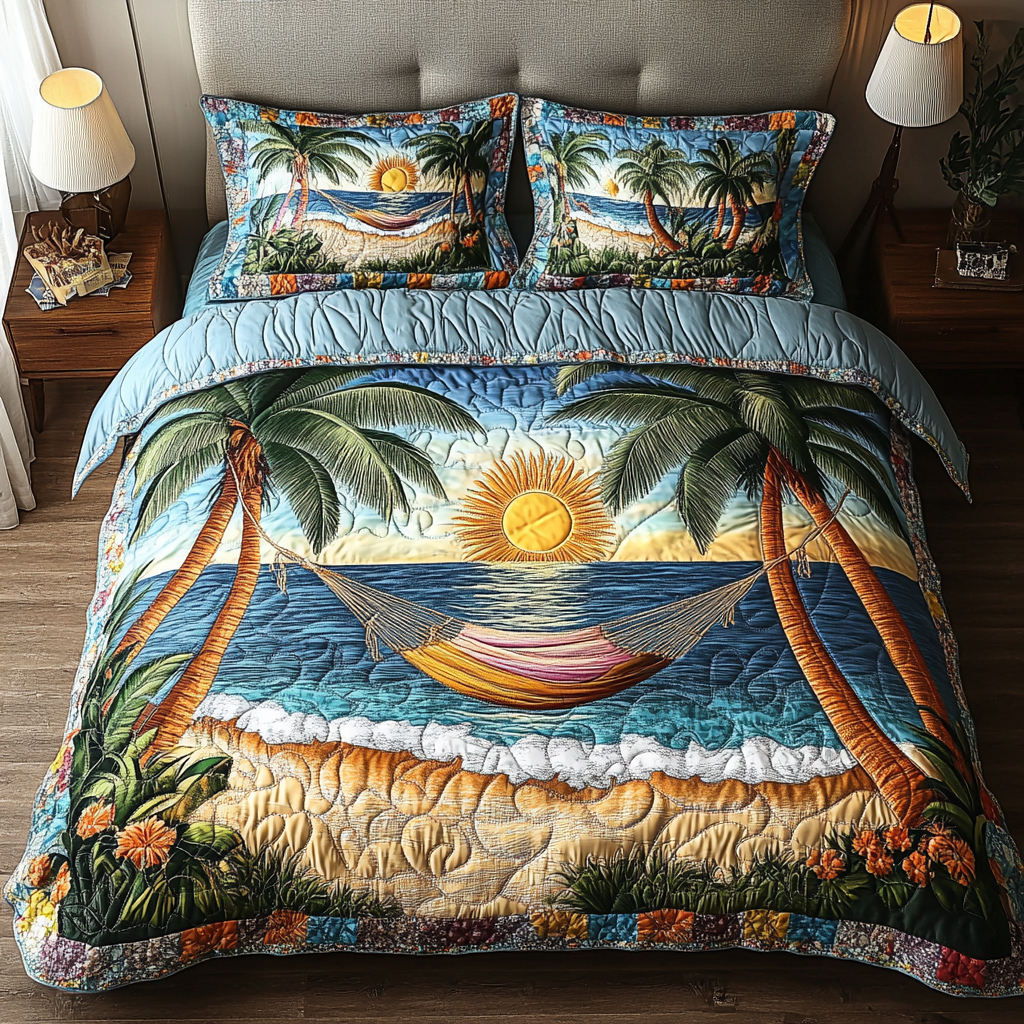 Summer Bliss Quilted Bedding Set Cute Bedroom Decor Gifts For Beach Lovers