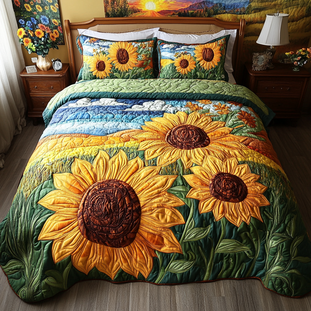 Summer Bloom Quilted Bedding Set Cozy Bedding Merch Gift That Brings Sweet Dreams