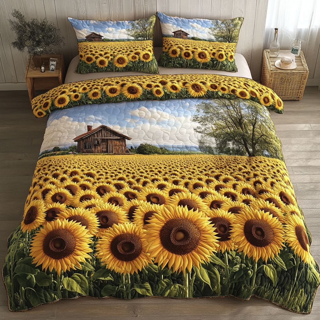Summer Bloom Quilted Bedding Set Holiday Duvet Cover Set Sunflower Christmas Gift Ideas