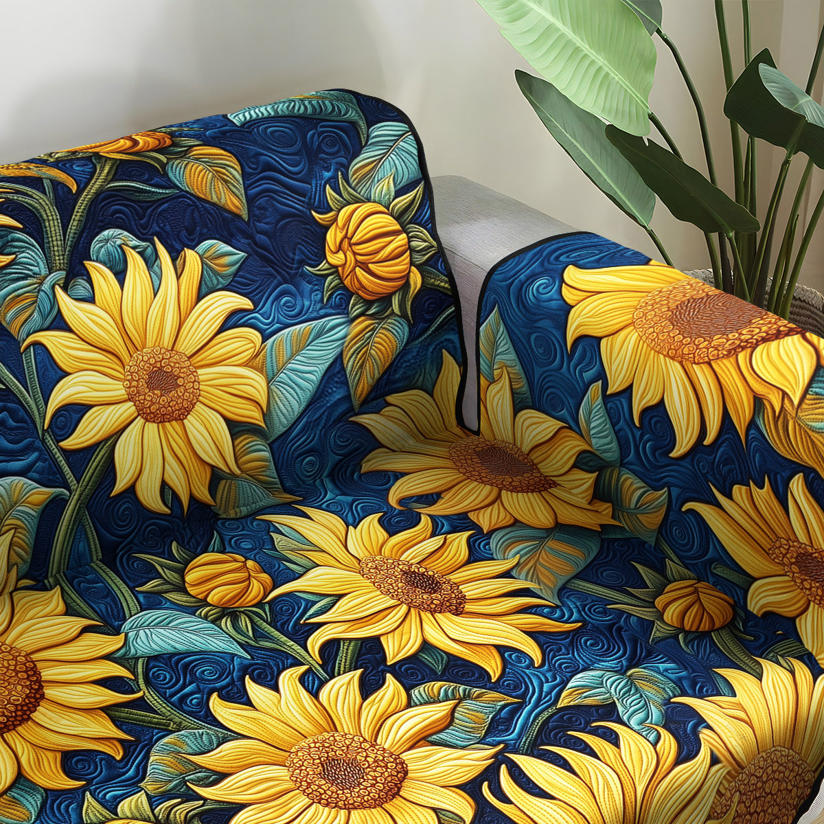 Summer Bloom Quilted Sofa Cover Living Room Decorations Gifts For Sunflower Lovers