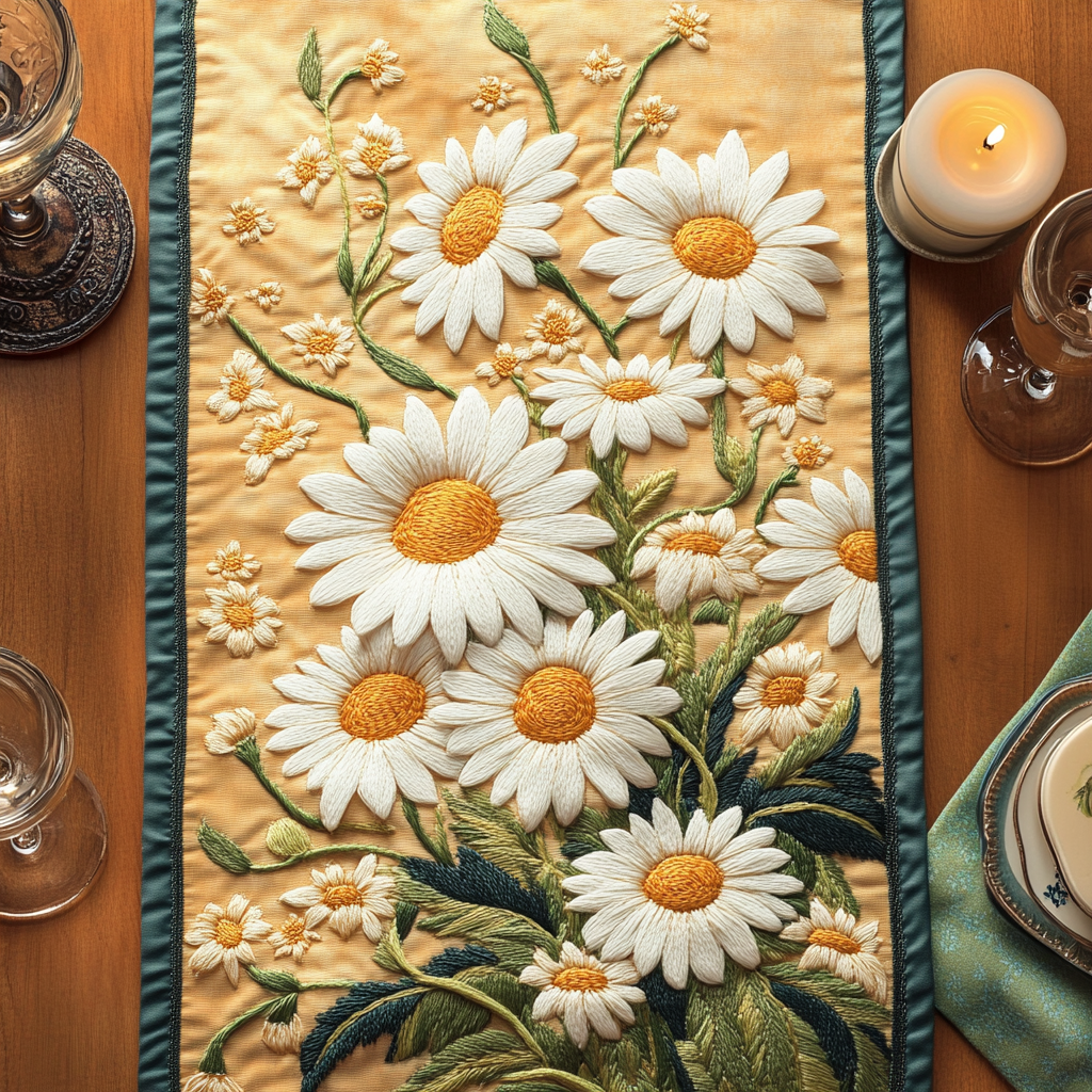 Summer Bloom Quilted Table Runner Floral Table Runner Gifts For Daisy Lovers