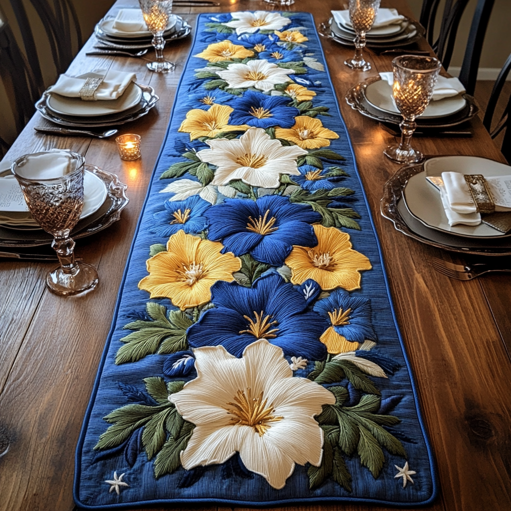 Summer Blooms Quilted Table Runner Kitchen Table Decor Patriotic Gift Items