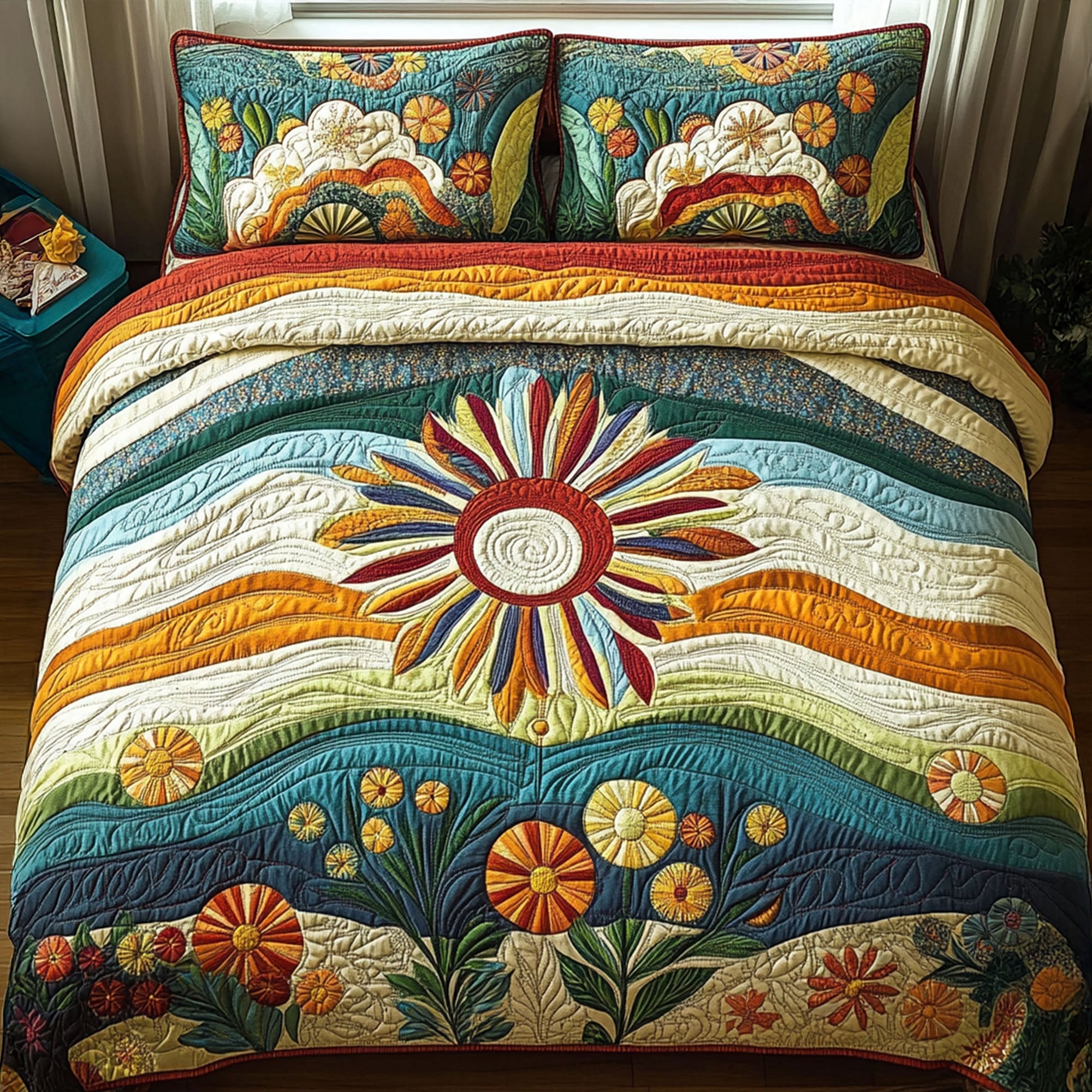 Summer Bloomscape Quilted Bedding Set Best Comforter Sets Gifts For Hippy Mom