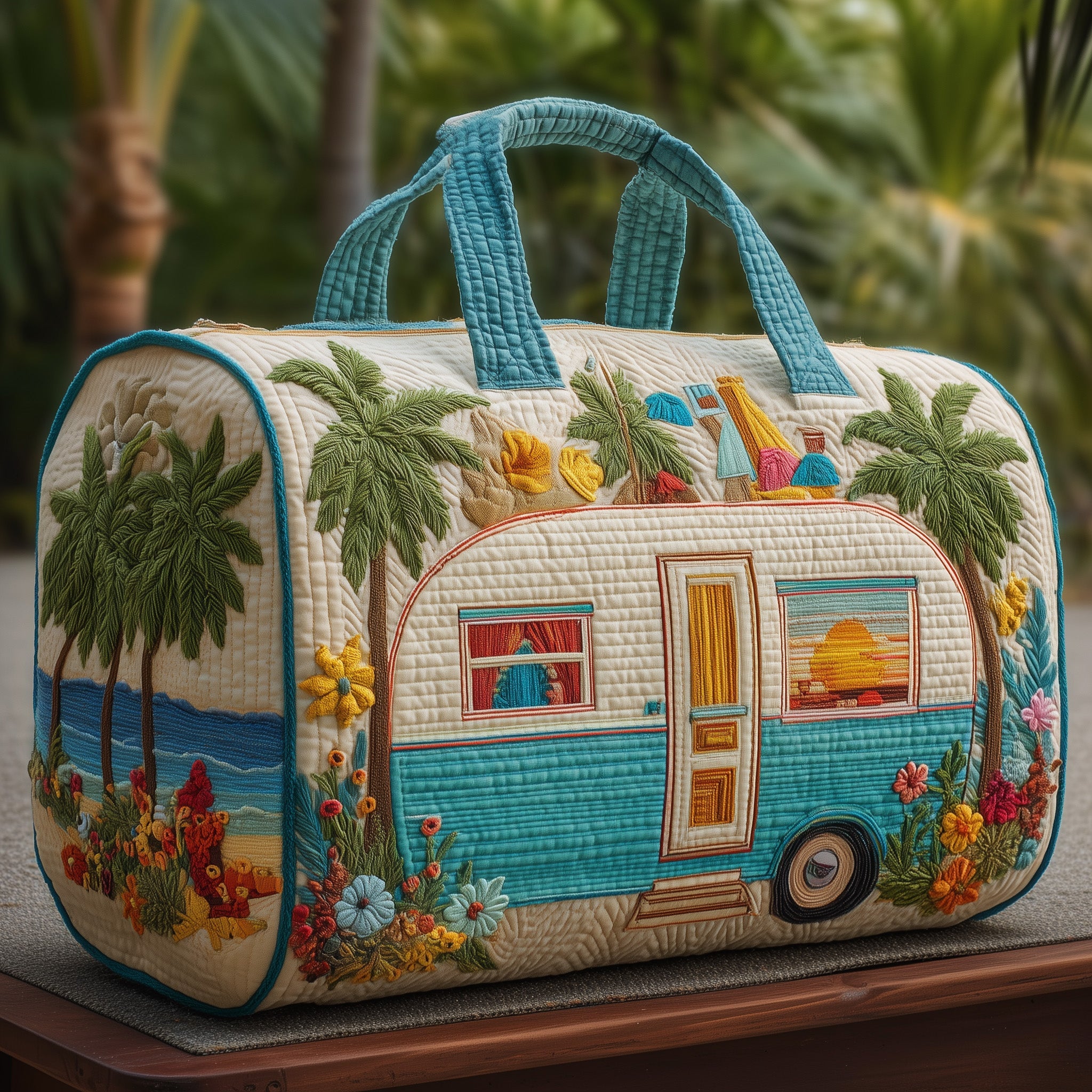 Summer Camping Trailer Quilted Duffle Bag Gftoyc98 Compact And Spacious