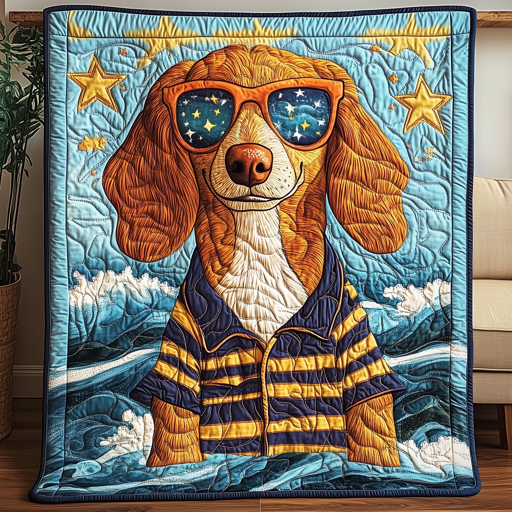 Summer Dachshund Quilted Blanket Merchandise Throw BlanketAwesome Gifts For Dog Lovers