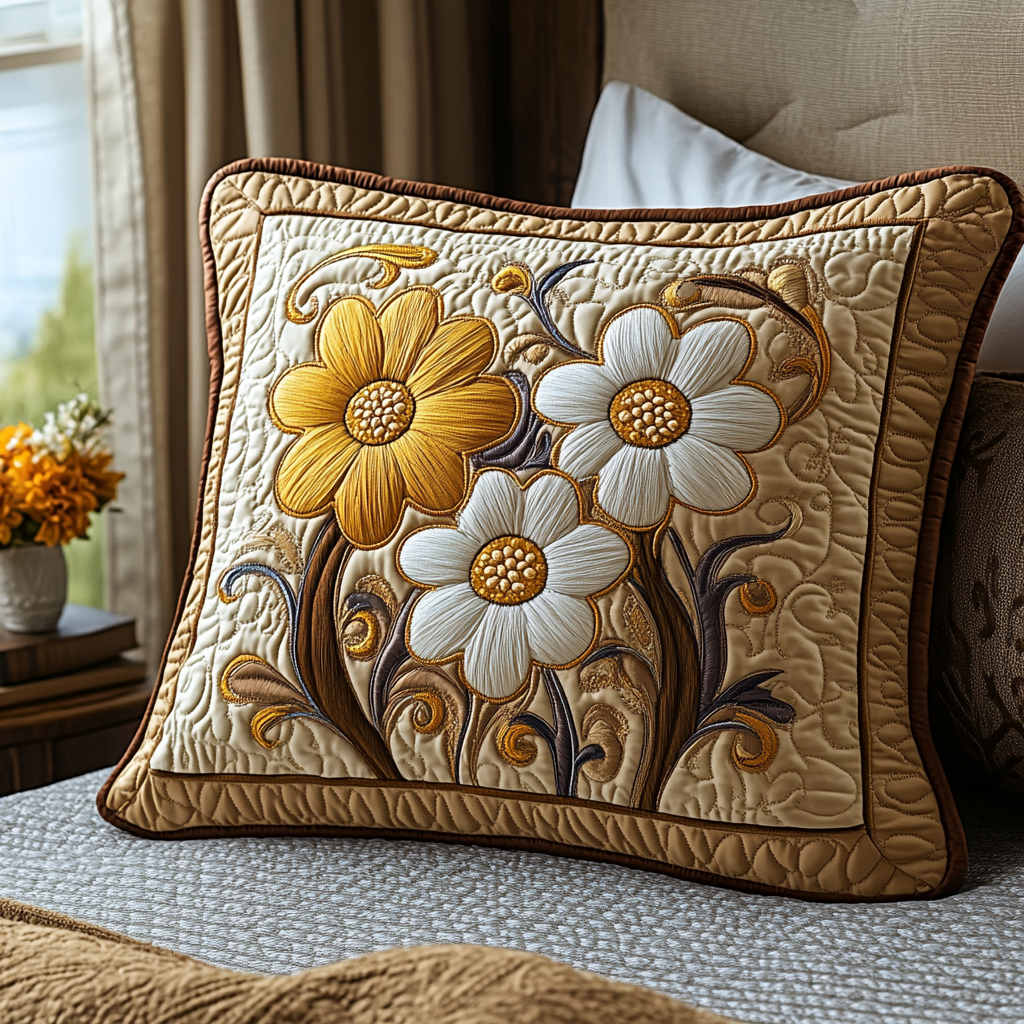 Summer Daisy Quilted Pillow Case Decorative Throw Pillow Covers Unique Daisy Gifts