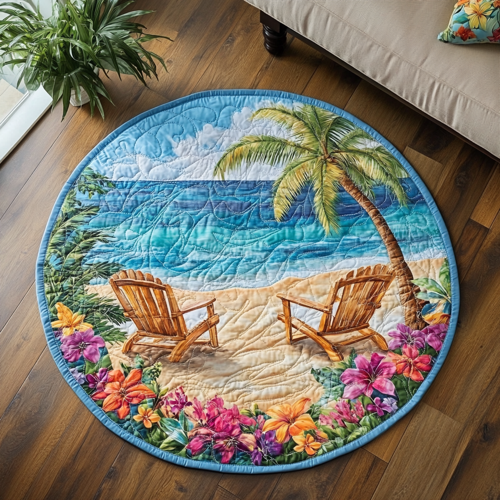 Summer Escape Quilted Round Mat Entryway Decor Beach Housewarming Gifts