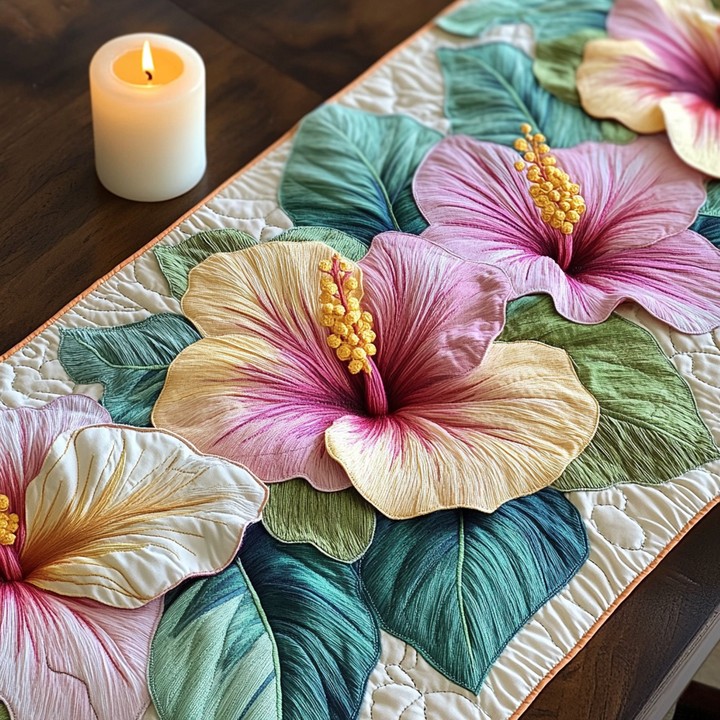 Summer Flora Quilted Table Runner Floral Table Runner Gifts For Mom