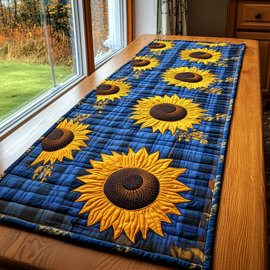 Summer Glow Quilted Table Runner Dining Room Decor Ideas Sunflower Theme Gifts