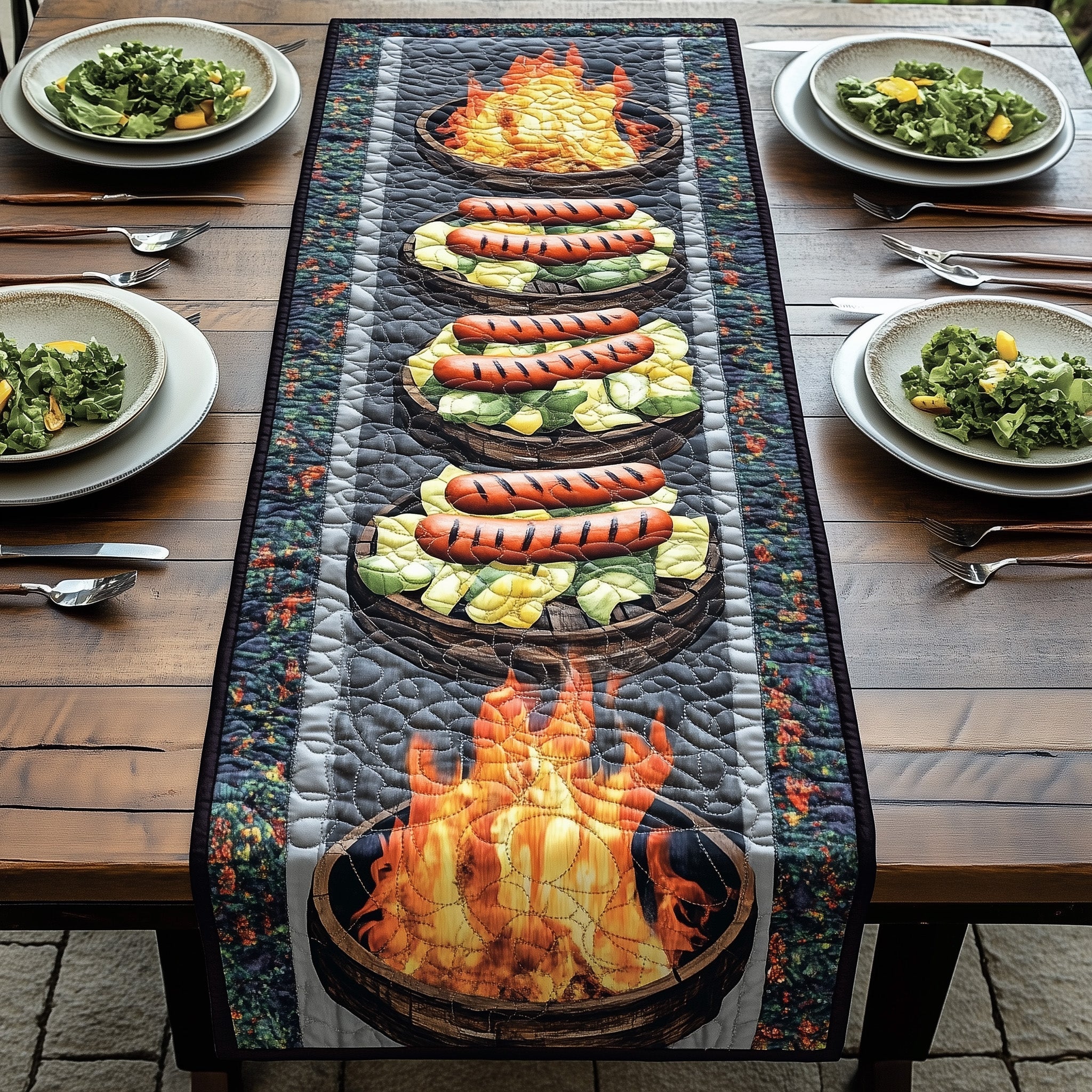 Summer Grill Party Quilted Table Runner Christmas Theme Table Runner