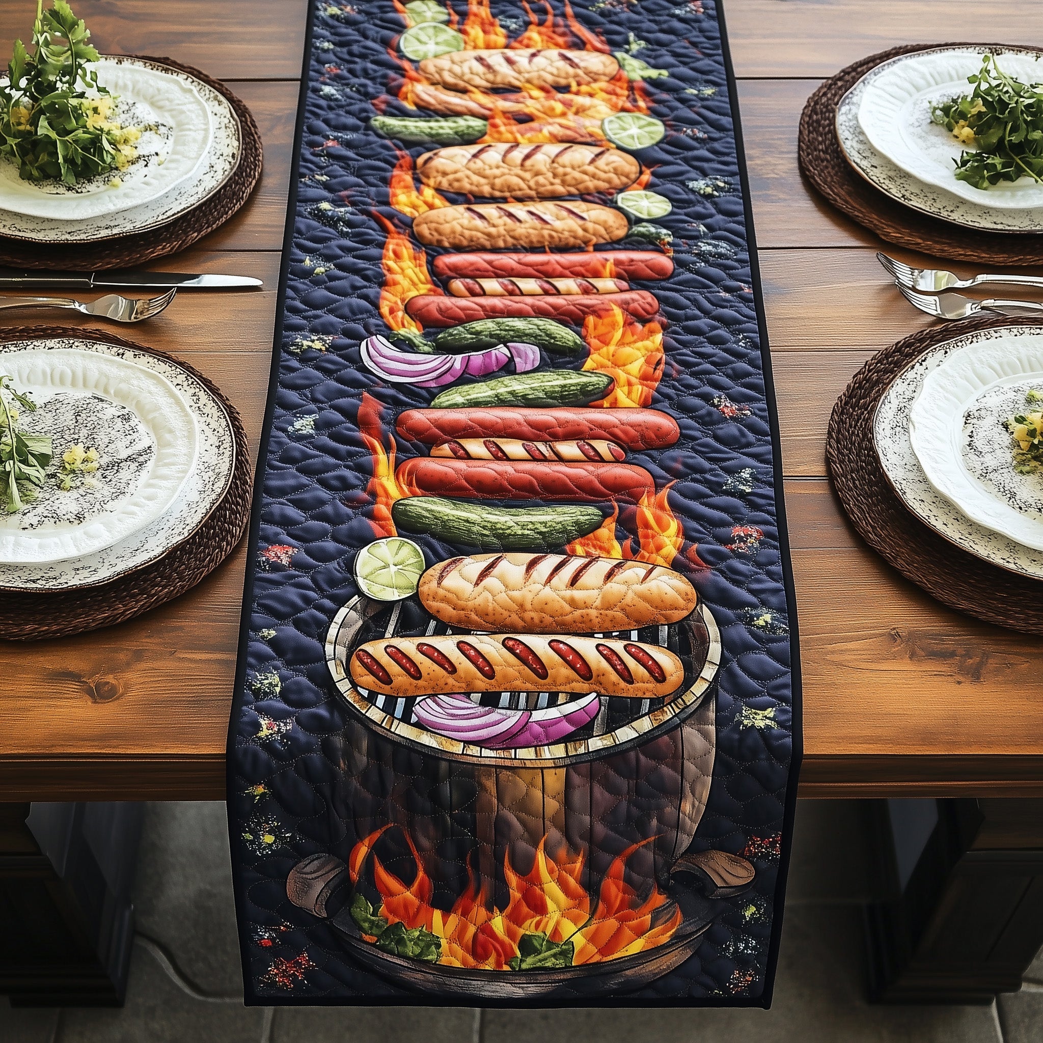 Summer Grill Party Quilted Table Runner Festive Holiday Table Runner Decor
