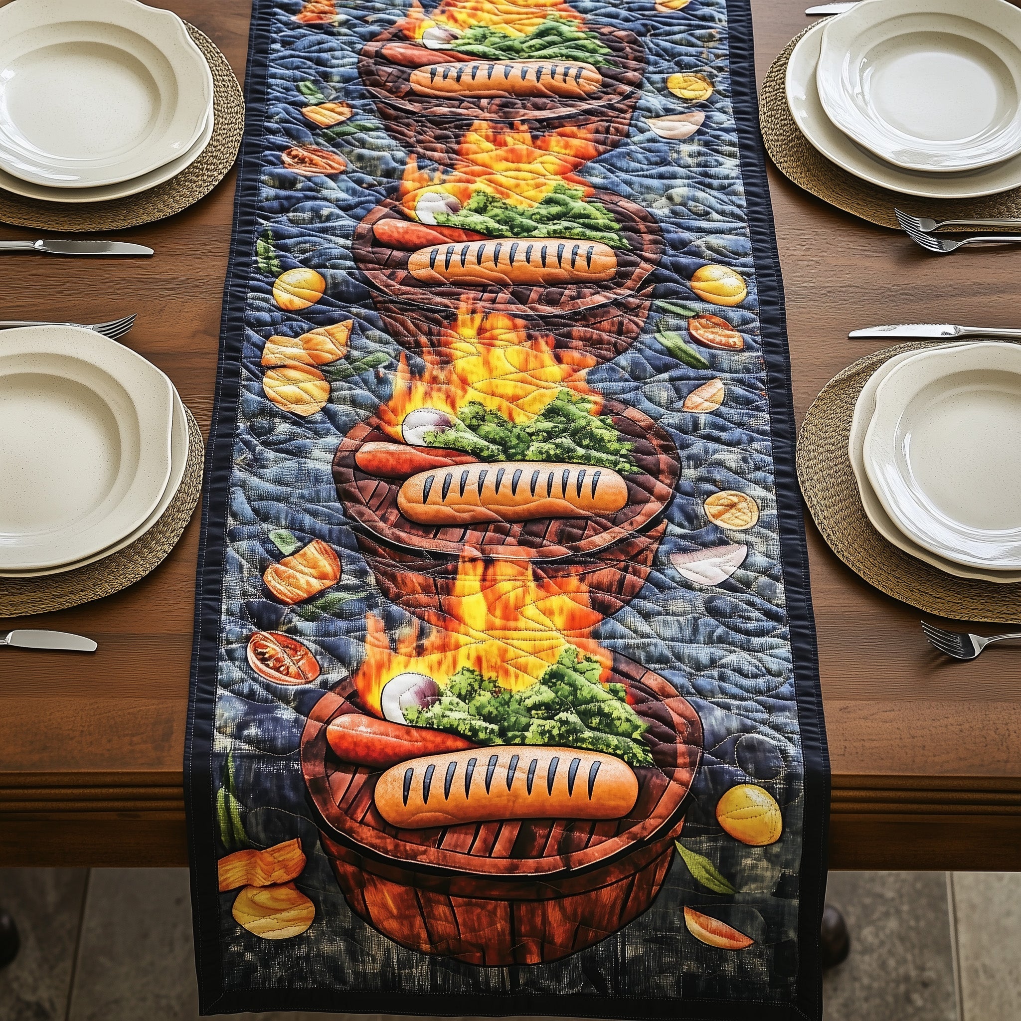 Summer Grill Party Quilted Table Runner Holiday Table Runner Gift Idea