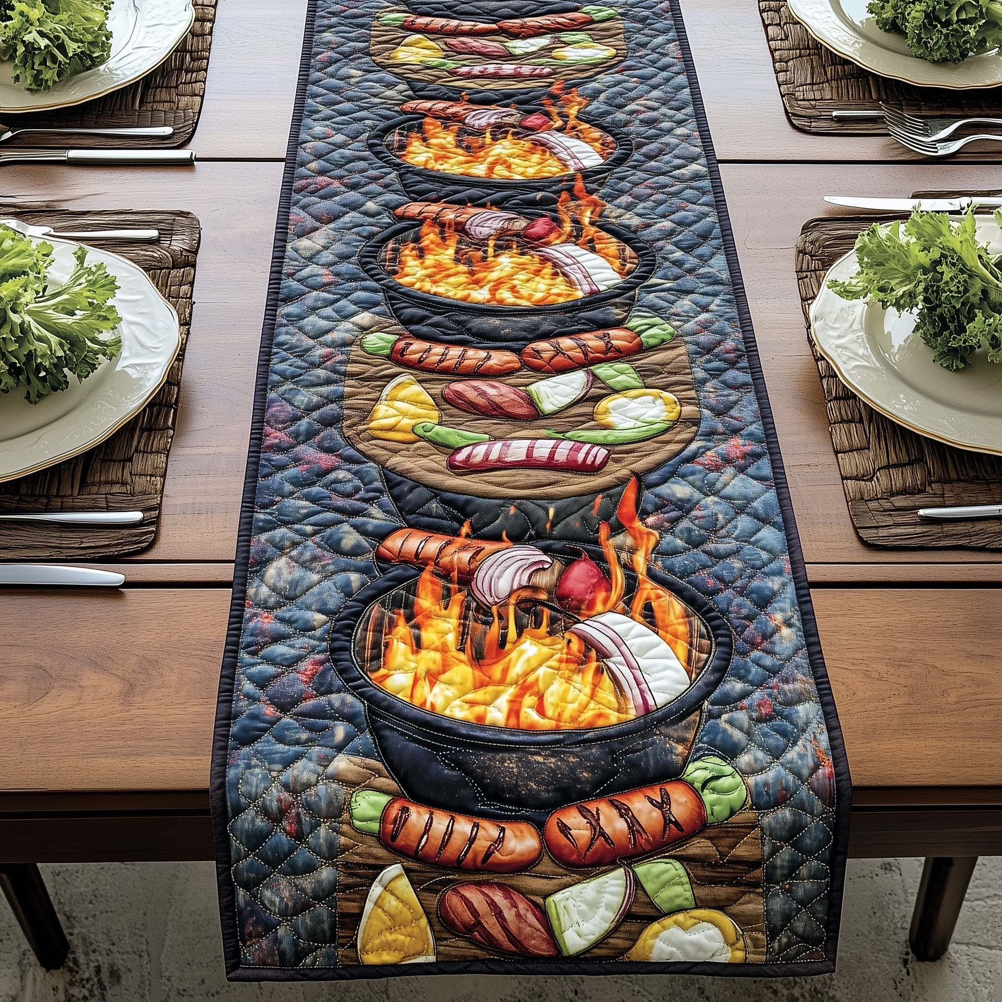 Summer Grill Party Quilted Table Runner Winter Table Runner