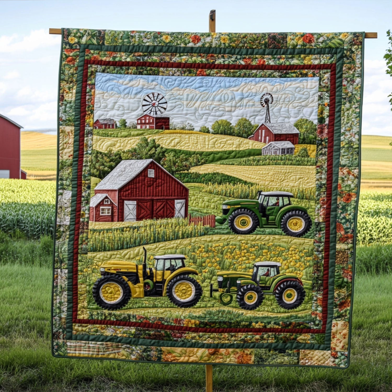 Summer Harvest Dreams Quilted Blanket Bed Room Decor Christmas Present For A Farmer
