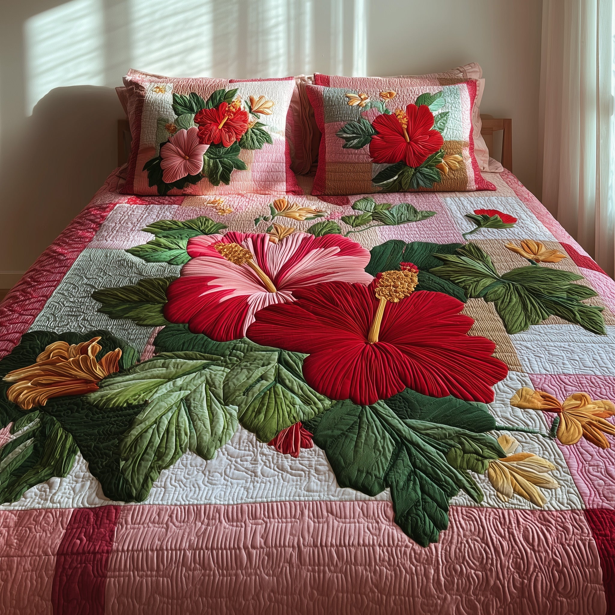 Summer Hibiscus Quilted Bedding Set For Kids