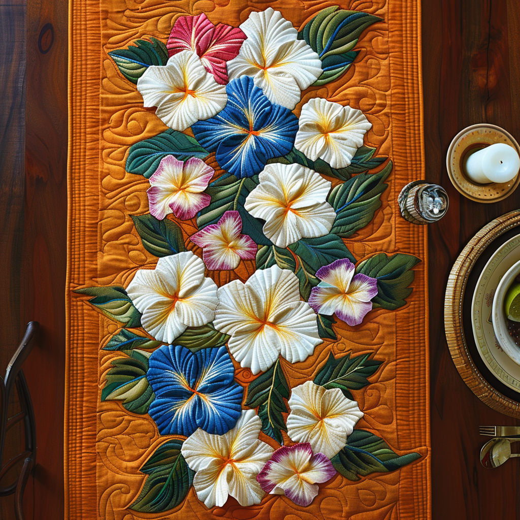 Summer Hibiscus Quilted Table Runner Flower Table Cover Best Friend Birthday Gifts